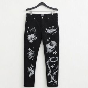 Men’s Emo 34 x 32.5 Rock Salt Black Skinny Jeans Graphic Print